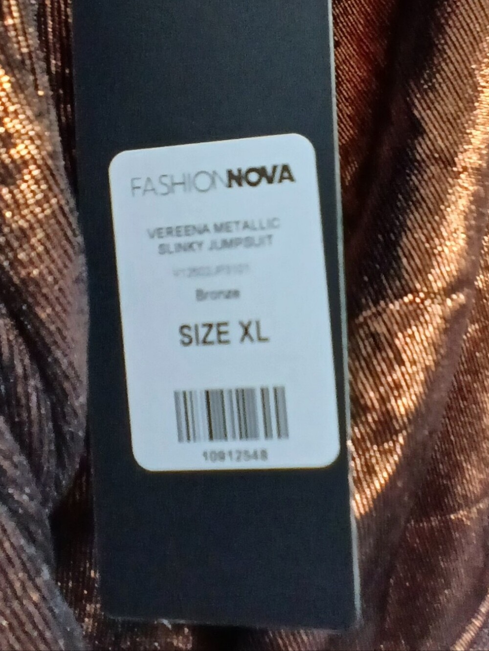 Fashion Nova Bronze Metallic Halter Jumpsuit - Picture 14 of 15